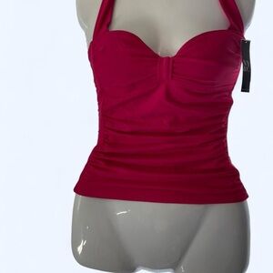 NY&C Pink ruched halter top with adjustable straps S